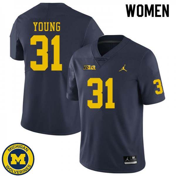 Women Michigan Wolverines #31 Jack Young Navy High School Jersey